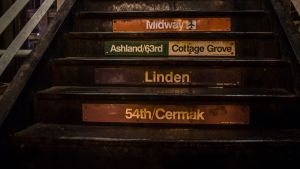 train line labels on a staircase; unsplash