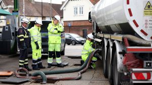 British truckers and military with oil