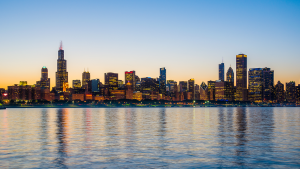 A view of the Chicago skyline from Lake Michigan.