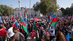  Azerbaijanis and Turks organize a demonstration of support for Azerbaijan in Nagorno-Karabakh conflicts, Istanbul, Turkey.