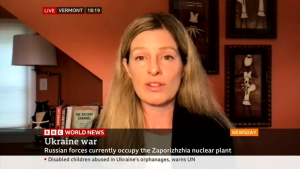 Elizabeth Shackleford speaks with BBC World News over Zoom.