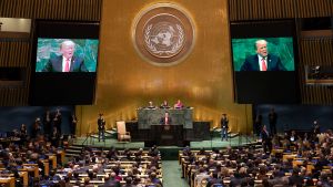 President Trump speaking at the United Nations General Assembly