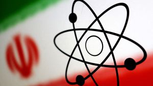 The atomic symbol and the Iranian flag