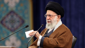 Iranian Supreme Leader Ayatollah Ali Khamenei speaks during a meeting in Tehran, Iran, on February 17, 2022.