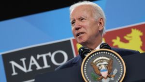 President Joe Biden speaks at a press conference on the final day of the NATO Summit in Madrid
