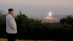 North Korea's leader Kim Jong Un oversees a missile launch at an undisclosed location in North Korea, in this undated photo released on October 10, 2022 by North Korea's Korean Central News Agency (KCNA). 