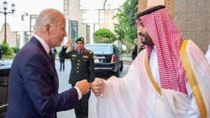 President Joe Biden fist bumps Saudi Arabia's Crown Prince