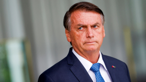 Brazil's President and candidate for re-election Jair Bolsonaro at a news conference at the Alvorada Palace in Brasilia, Brazil on October 4, 2022