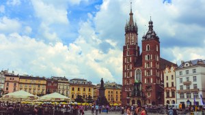The Main Market Square of Krakow, with a few crowds of people in the background