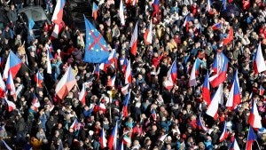 Demonstrators take part in an anti-government protest rally in reaction to the energy crisis and soaring prices in Prague