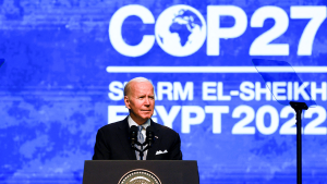 US President Joe Biden speaks at COP27.