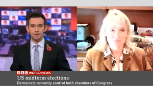 Screenshot of Diana Mutz on BBC World News 