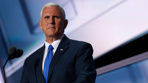 Vice President Mike Pence stands at a microphone.