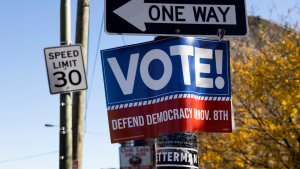 Political signs are seen the day after the midterm elections in Philadelphia, Pennsylvania, U.S