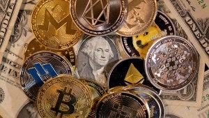 a collage of currency