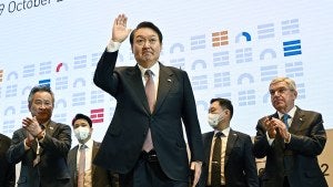 Yoon Suk-yeol at a Association of National Olympic Committees meeting in Seoul, Oct. 202
