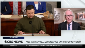Screenshot of Zelenskyy and Ivo Daalder on CBS News 