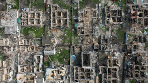 Residential buildings in the town of Irpin, outside Kyiv, Ukraine, destroyed in the Russian invasion.