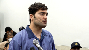 Protestor Majid Kazemi, alleged to have killed members of security forces during nationwide protests, appears in a courtroom on January 9, 2023.