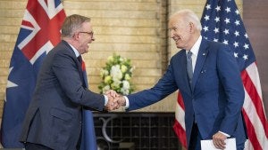 President Joe Biden shakes hands with Australian Prime Minister Anthony Albanese