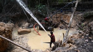 An illegal gold mine in the Amazon rainforest. 