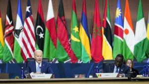 President Joe Biden speaks as he participates in the US-Africa Summit Leaders Session on partnering on the African Union's Agenda 2063