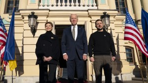 US President Joe Biden meets with Ukrainian President Volodymyr Zelenskyy and Olena Zelenska at Mariinsky Palace