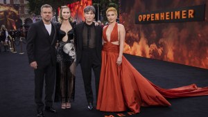 Matt Damon, from left, Emily Blunt, Cillian Murphy and Florence Pugh pose for photographers upon arrival at the premiere for the film 'Oppenheimer'.