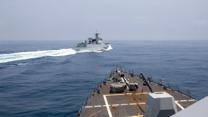 The USS Chung-Hoon observes a Chinese navy ship conduct what it called an "unsafe” Chinese maneuver in the Taiwan Strait on June 3, 2023.