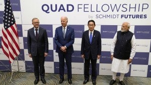 Australian Prime Minister Anthony Albanese, U.S. President Joe Biden, Japanese Prime Minister Fumio Kishida and Indian Prime Minister Narendra Modi arrive prior to the Quad fellowship