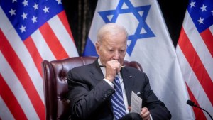 U.S. President Joe Biden pauses during a meeting with Israeli Prime Minister Benjamin Netanyahu to discuss the war between Israel and Hamas, in Tel Aviv, Israel, Wednesday, Oct. 18, 2023. 