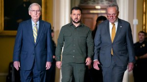 McConnell, Zelenskyy, and Schumer walk in the halls of Congress