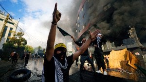Protestors in Lebanon participate in a demonstration in support of Palestinians in Gaza