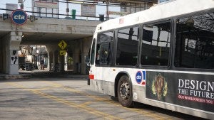 CTA bus outside the Thorndale station