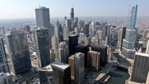 An aerial view of the Chicago skyline