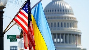 US and Ukraine Flags in Washington DC