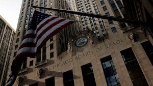 Exterior of the entrance of the Chicago Board of Trade building