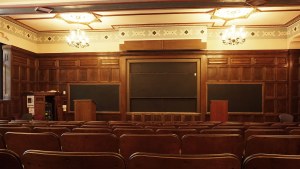 The inside of a lecture hall at the University of Chicago