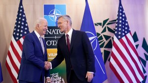 President Joe Biden shakes hands with NATO Secretary General Jens Stoltenberg