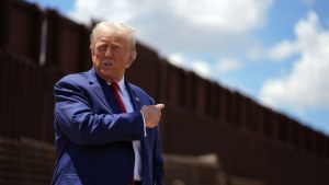 Republican presidential nominee former President Donald Trump tours the southern border with Mexico