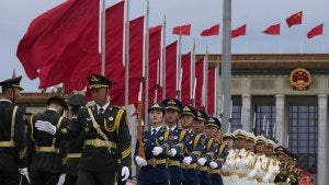 honor guard members in Tiananmen Square in Beijing