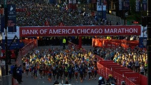 Runners at the starting line of the Chicago Marathon