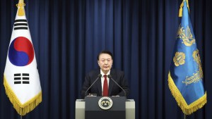 South Korean President Yoon Suk Yeol speaks during a press briefing