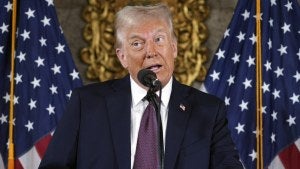 President-elect Donald Trump speaks during a news conference at Mar-a-Lago