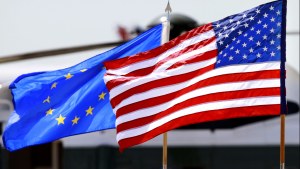 the US and European Union flags wave