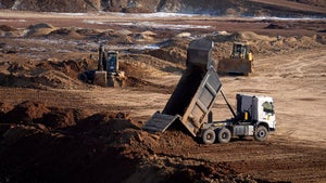  A view of an ilmenite open pit mine in a canyon in the central region of Kirovohrad, Ukraine