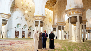 President Donald Trump and UAE President Mohammed bin Zayed Al Nahyan (right) tour the Sheikh Zayed Grand Mosque in Abu Dhabi, UAE on May 15, 2025.