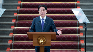 Taiwanese President Lai Ching-te speaks at a press conference on February 14, 2025.