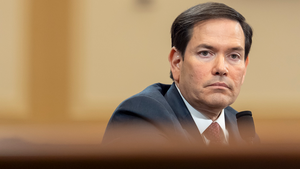 Marco Rubio listens during a hearing of the House Committee on Foreign Affairs on Capitol Hill on May 21, 2025.