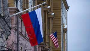 Russian and American flags